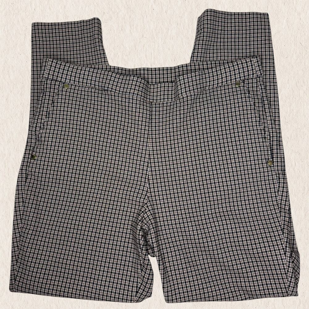 Anne Klein Pants Size L - Brown Houndstooth Check Slim Trousers Fall Workwear